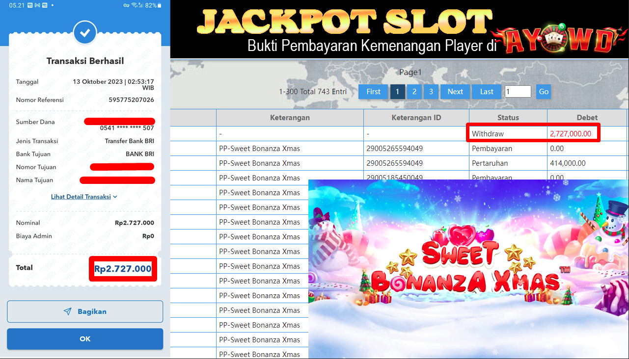 AYOWD JACKPOT SLOT Sweet Bonanza Xmas Rp.2.727.000- LUNAS