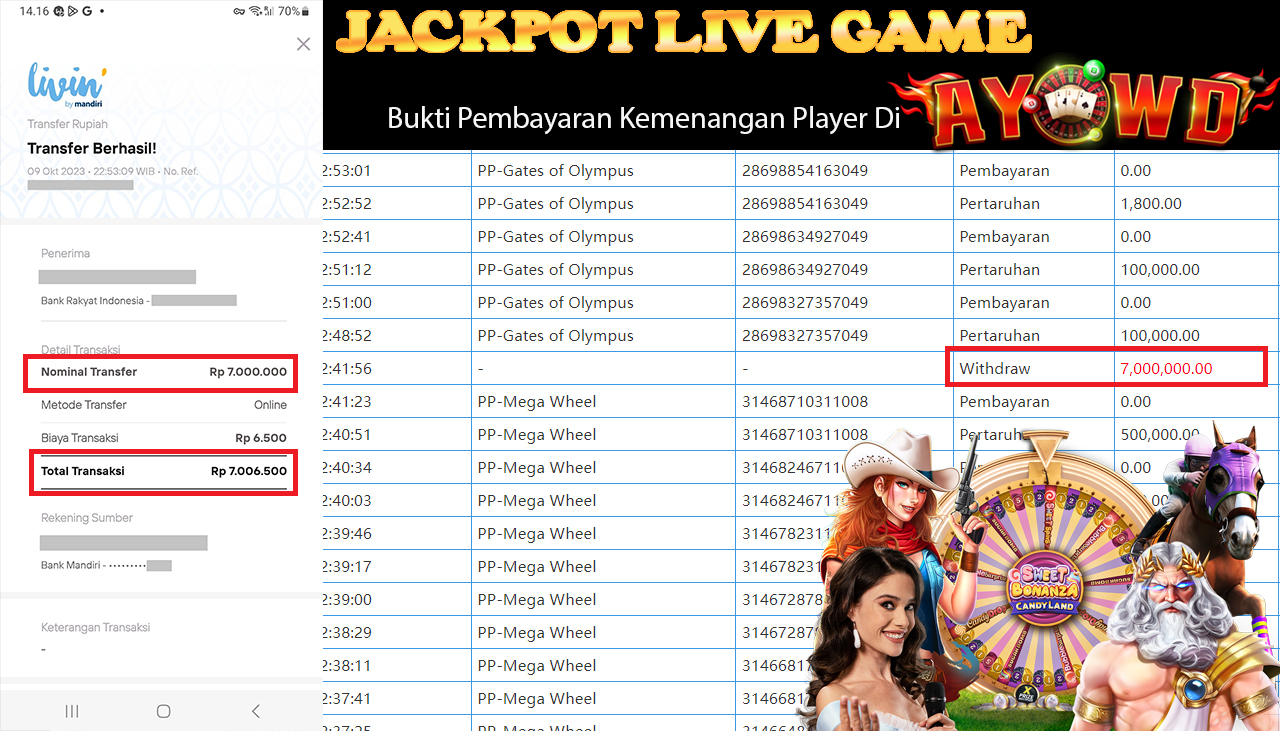 AYOWD JACKPOT LIVE GAME MEGA WHEEL Rp.7.000.000- LUNAS