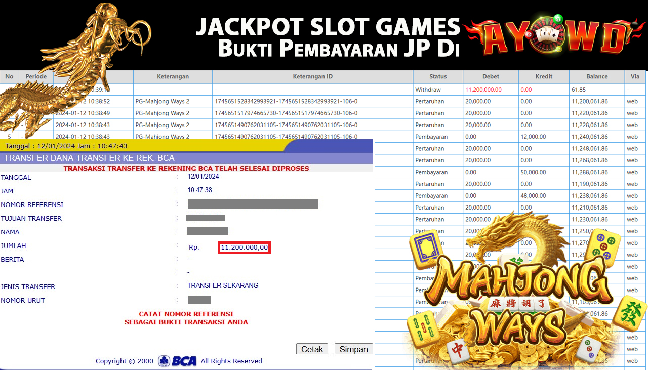 AYOWD JACKPOT SLOT PG-MAHJONG WAYS 2  Rp,11.200.000- LUNAS
