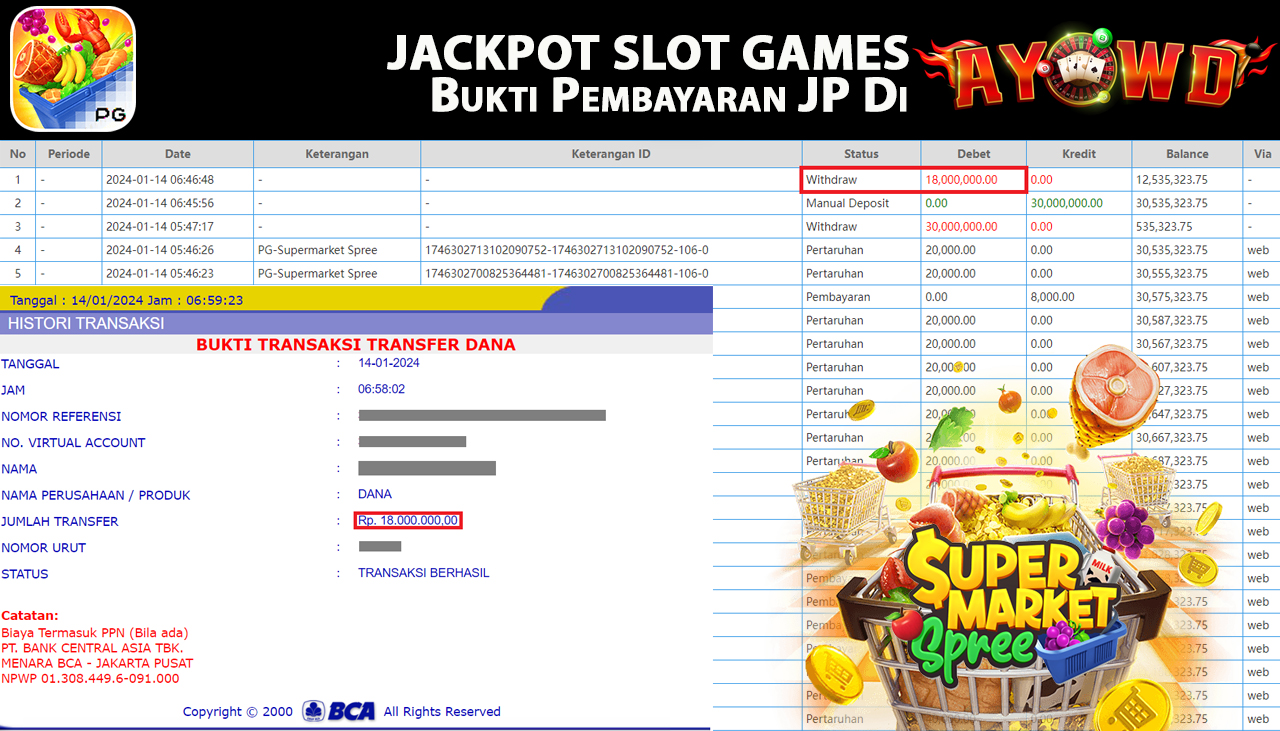 AYOWD JACKPOT SLOT PG-SUPERMARKET SPREE  Rp,18.000.000- LUNAS