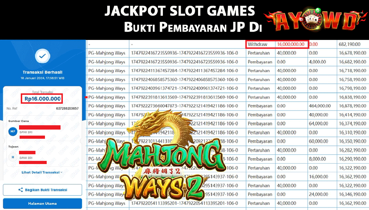 AYOWD JACKPOT SLOT PG-Mahjong Ways Rp,16.000.000- LUNAS