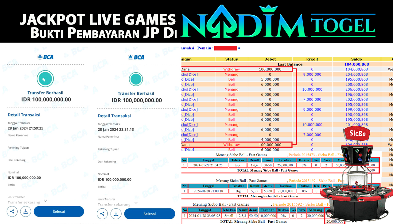 NADIMTOGEL JACKPOT LIVE GAMES SIBO GAMES Rp.100.000.000,- LUNAS