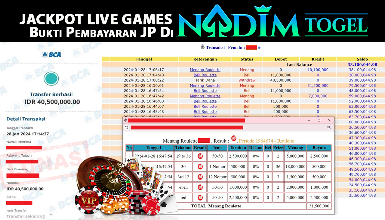NADIMTOGEL JACKPOT LIVE GAMES ROULETTE  Rp.40.500.000,- LUNAS