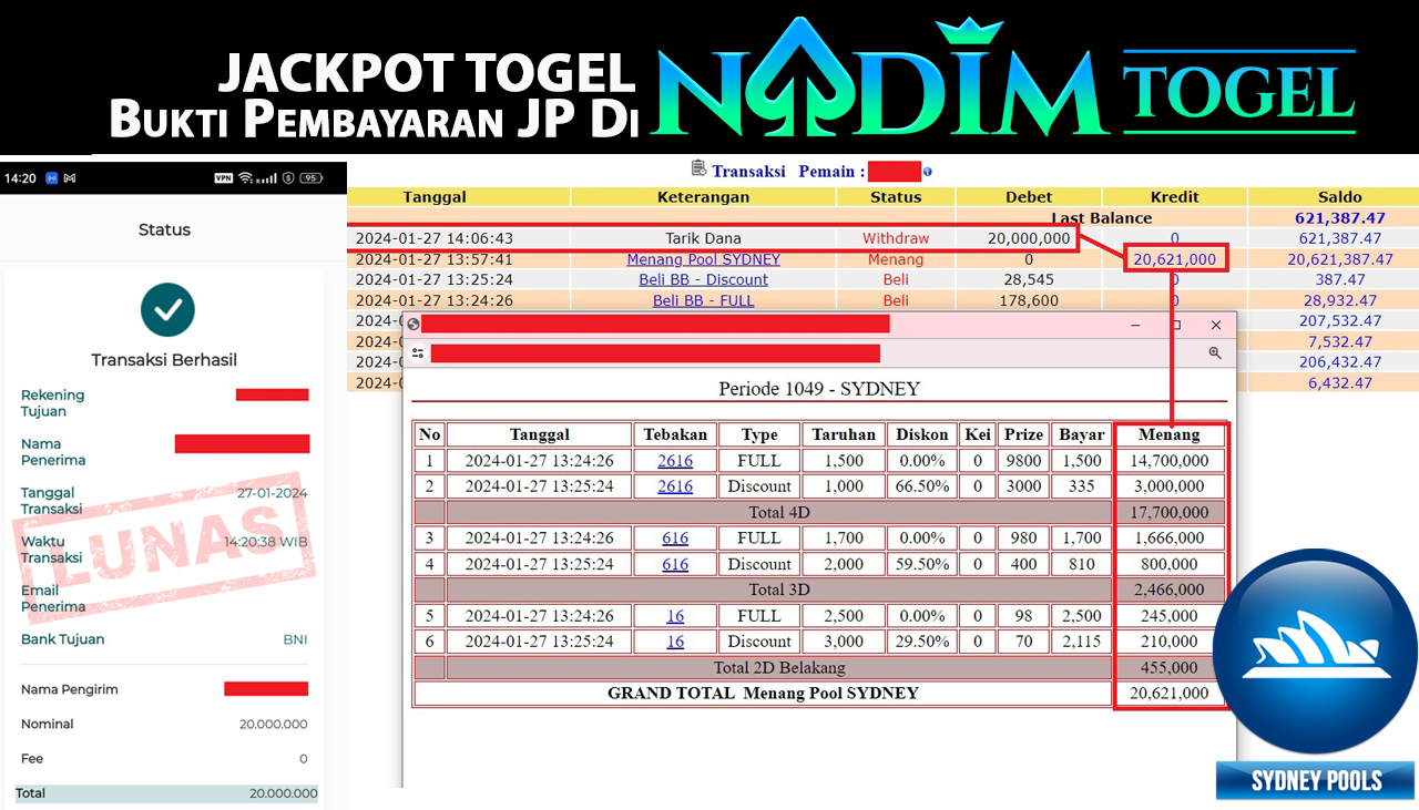 NADIMTOGEL JACKPOT TOGEL PASARAN SYDNEY Rp.20.621.000,- LUNAS