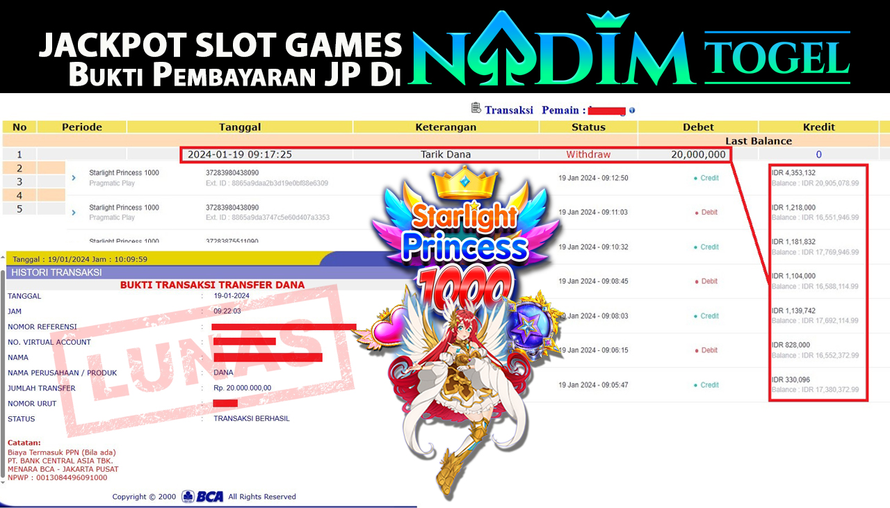 NADIMTOGEL JACKPOT SLOT STARLIGHT PRINCESS 1000  Rp.20.000.000,- LUNAS
