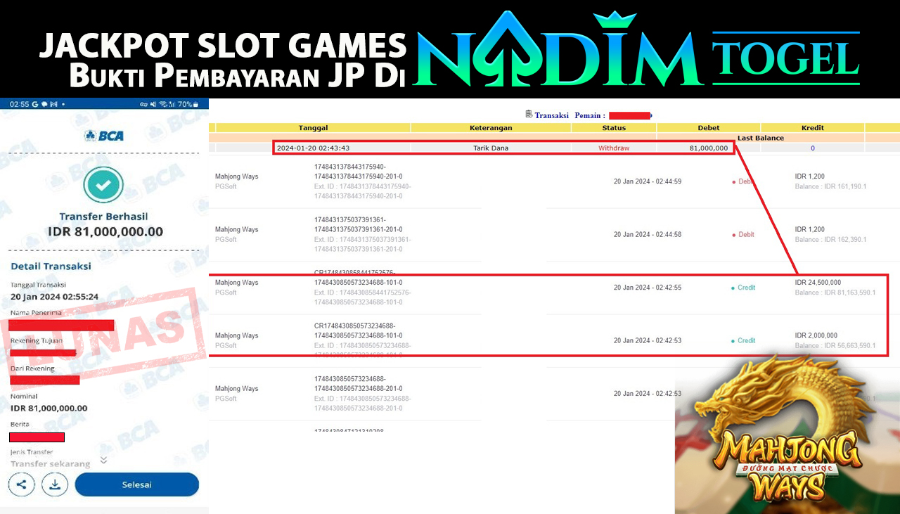 NADIMTOGEL JACKPOT SLOT MAHJONG WAYS Rp.81.000.000,- LUNAS