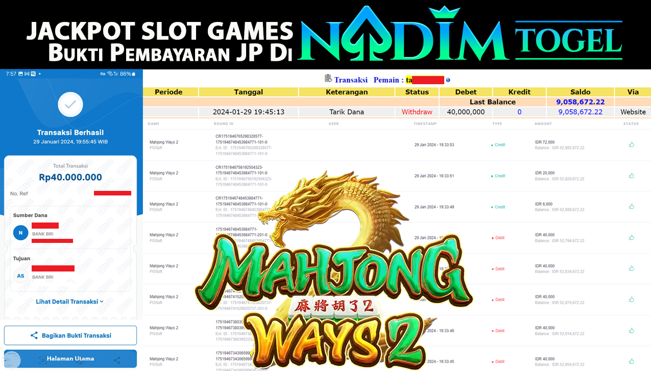 NADIMTOGEL JACKPOT SLOT MAHJONG WAYS2 Rp.40.000.000,- LUNAS