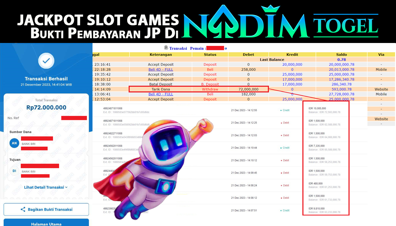 NADIMTOGEL JACKPOT SLOT SPACEMAN Rp.72.000.000,- LUNAS