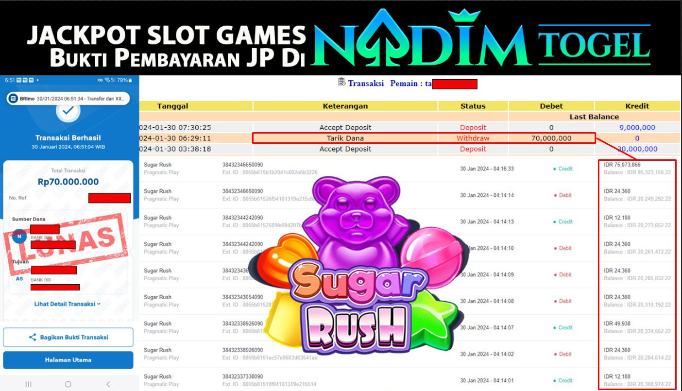 NADIMTOGEL JACKPOT SLOT SUGAR RUSH Rp.70.000.000,- LUNAS