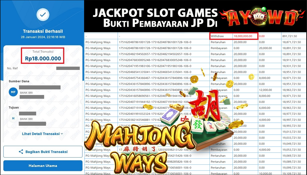 AYOWD JACKPOT SLOT GAME PG-Mahjong Ways  Rp,18.000.000- LUNAS