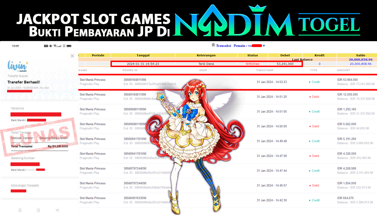 NADIMTOGEL JACKPOT SLOT MANIA PRINCSS Rp.53.241.000,- LUNAS