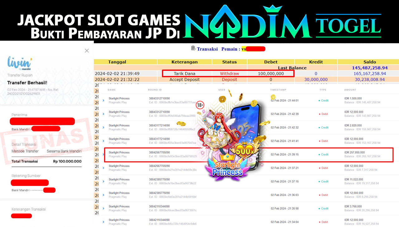 NADIMTOGEL JACKPOT SLOT STARLIGHT PRINCESS Rp.100.000.000,- LUNAS