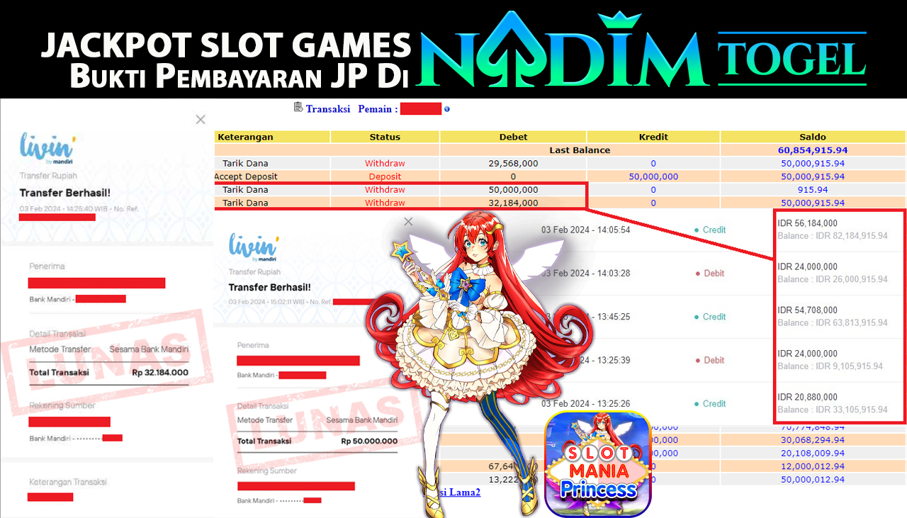 NADIMTOGEL JACKPOT SLOT MANIA PRINCESS Rp.82,184,000,- LUNAS