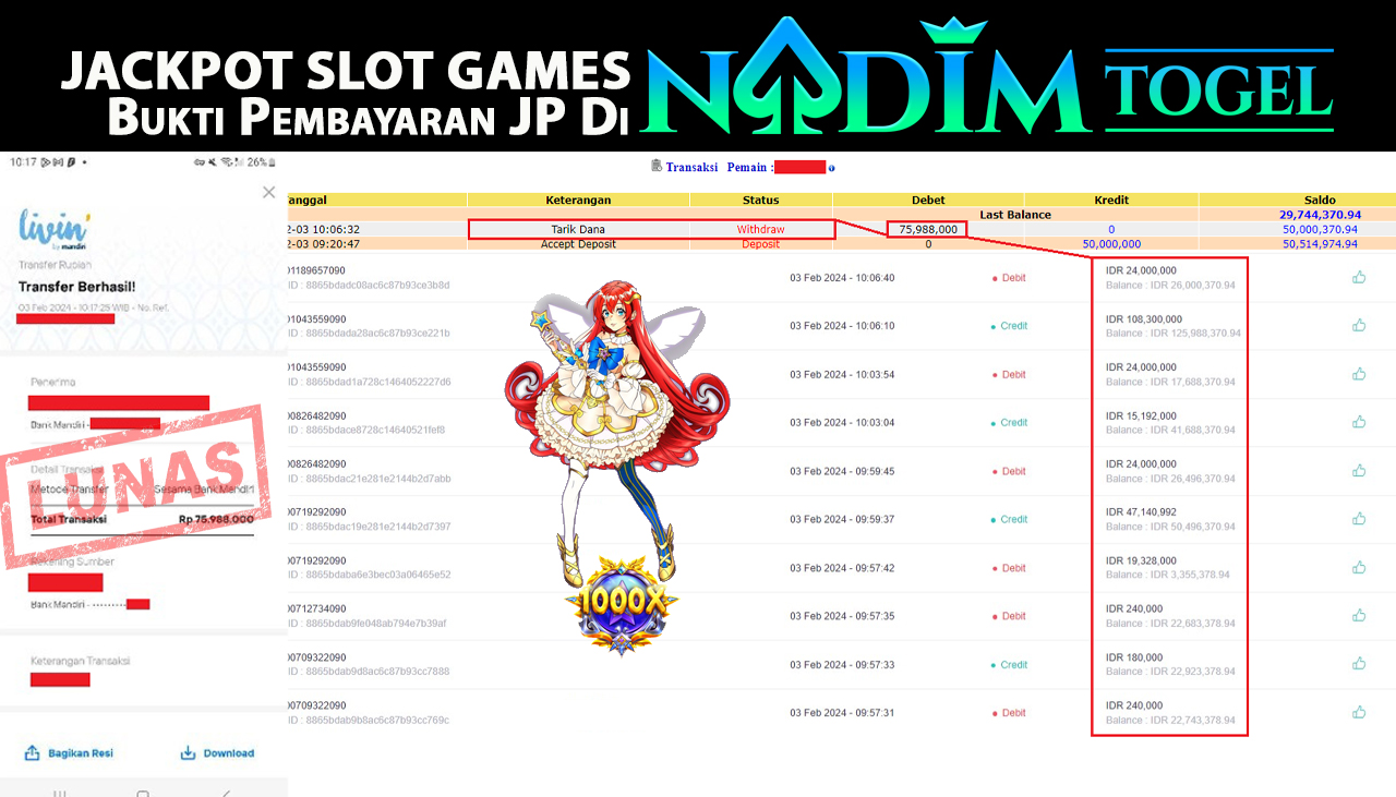 NADIMTOGEL JACKPOT SLOT MANIA PRINCESS Rp.75,988,000,- LUNAS