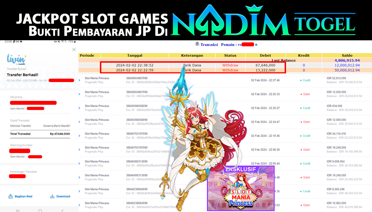 NADIMTOGEL JACKPOT SLOT MANIA PRINCESS Rp.67.646.000,- LUNAS