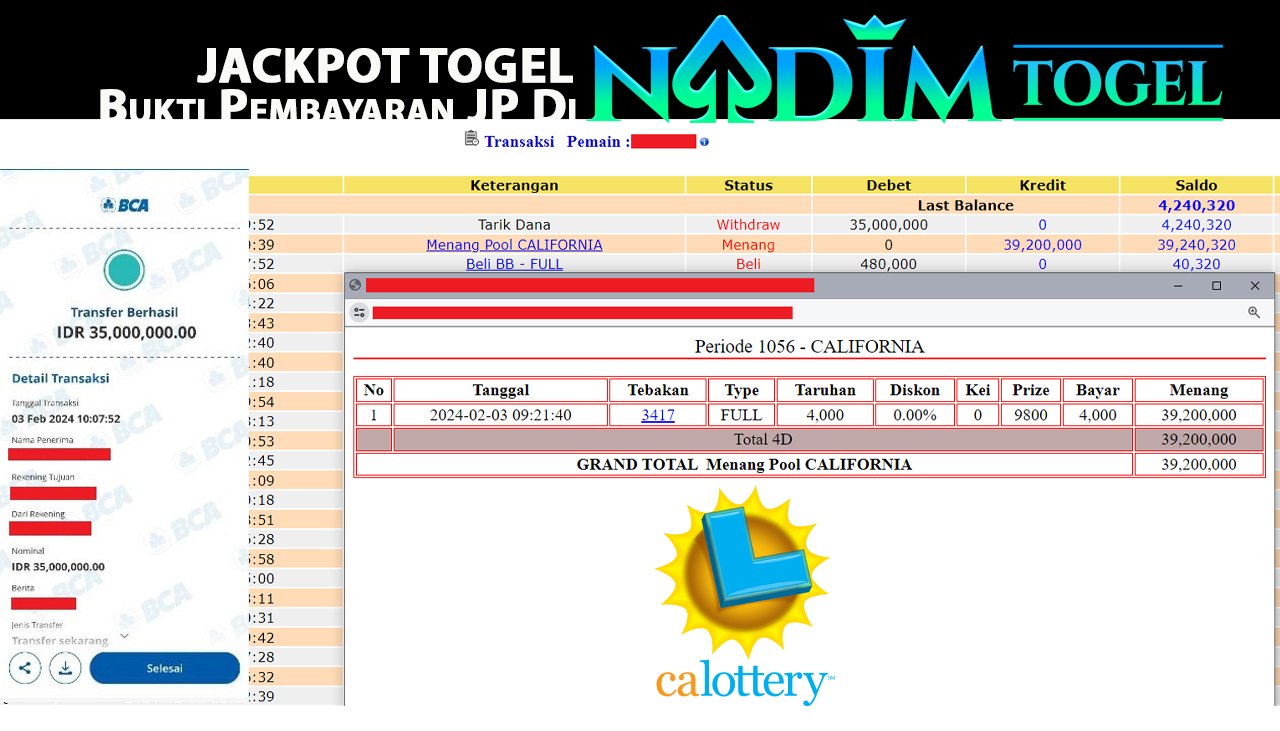 NADIMTOGEL JACKPOT TOGEL PASARAN CALIFORNIA Rp.35.000.000,- LUNAS