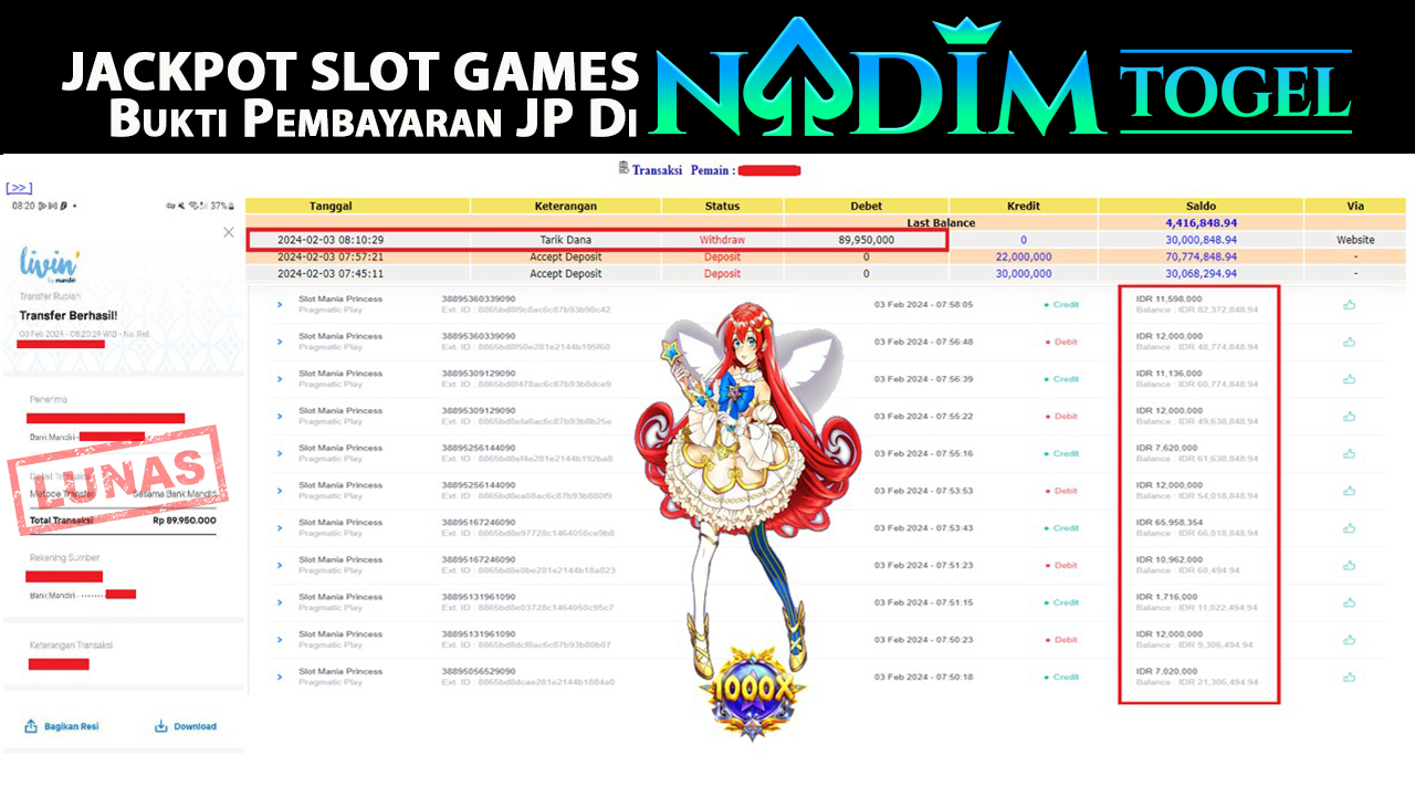 NADIMTOGEL JACKPOT SLOT STARLIGHT PRINCESS Rp.89,950,000- LUNAS
