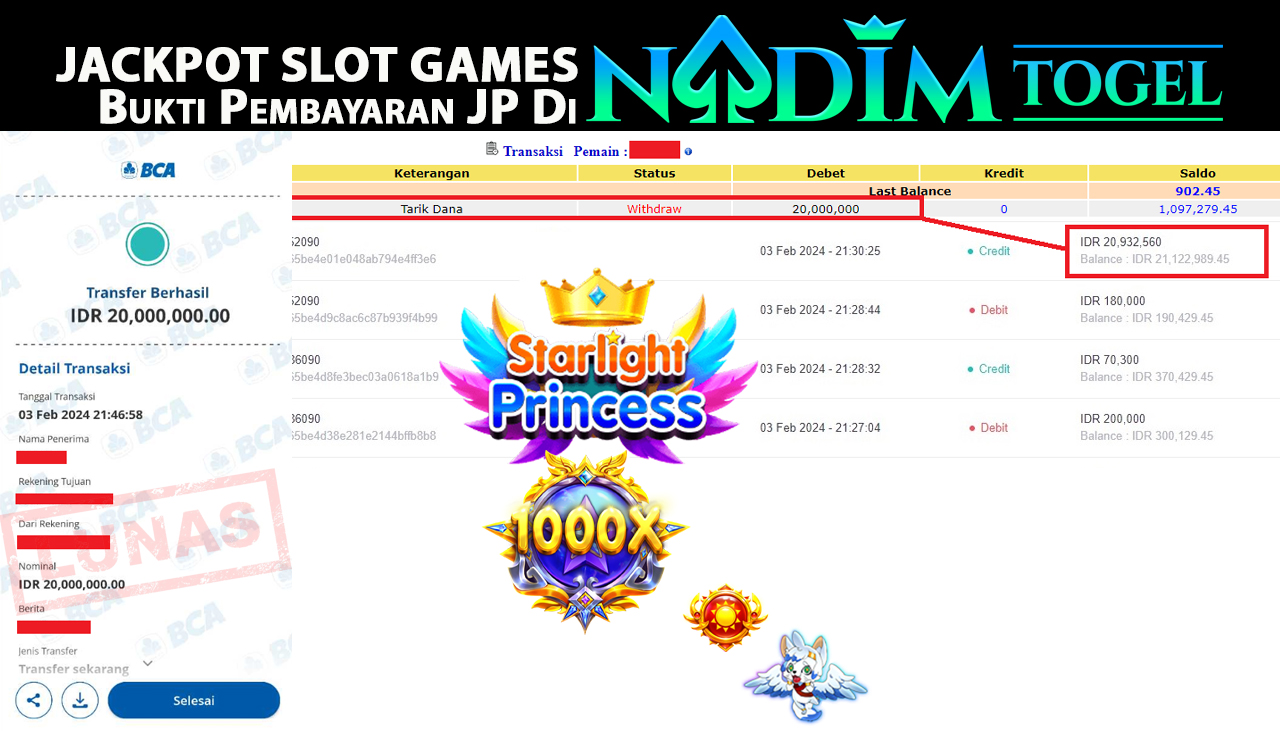 NADIMTOGEL JACKPOT SLOT STARLIGHT PRINCESS 1000 Rp.20,000,000,- LUNAS