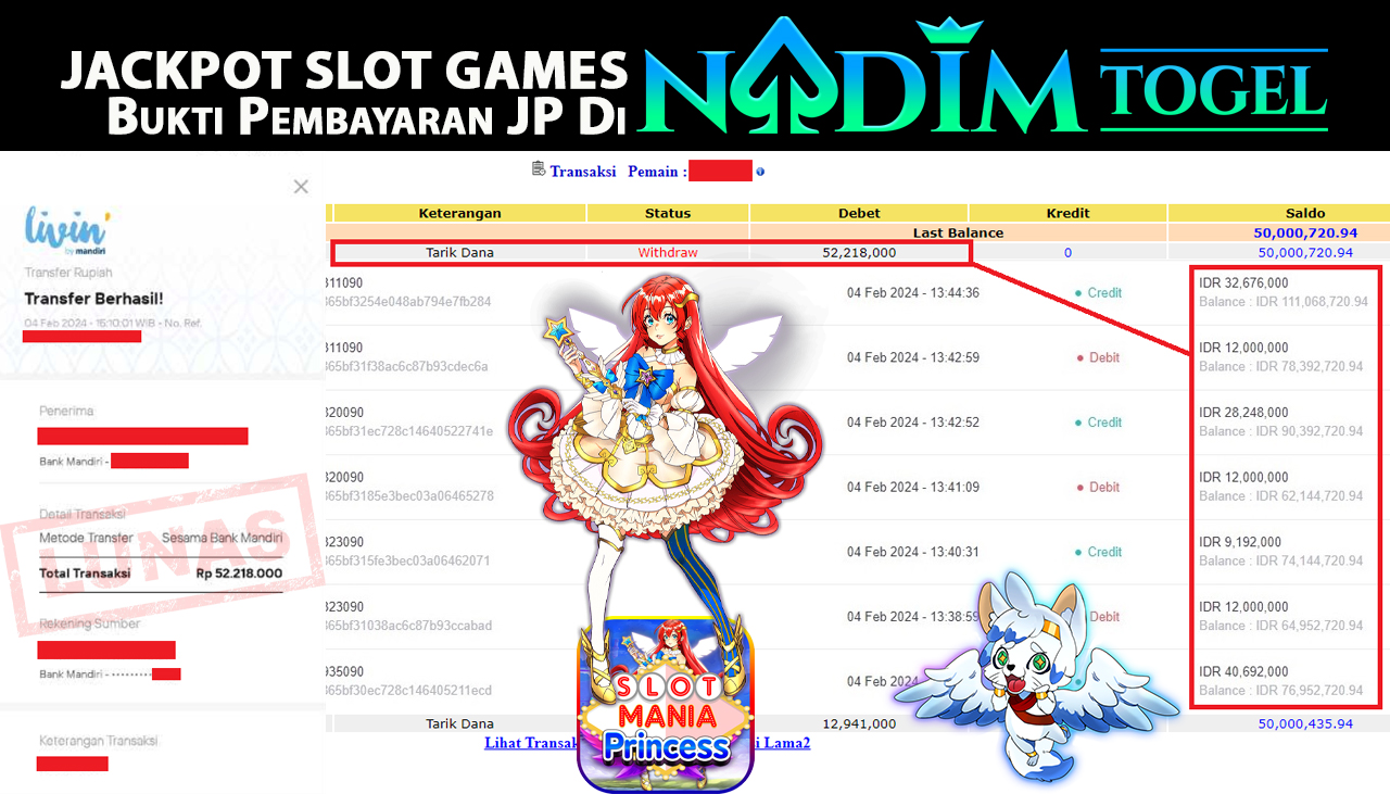 NADIMTOGEL JACKPOT SLOT MANIA PRINCESS Rp.52,218,000,- LUNAS