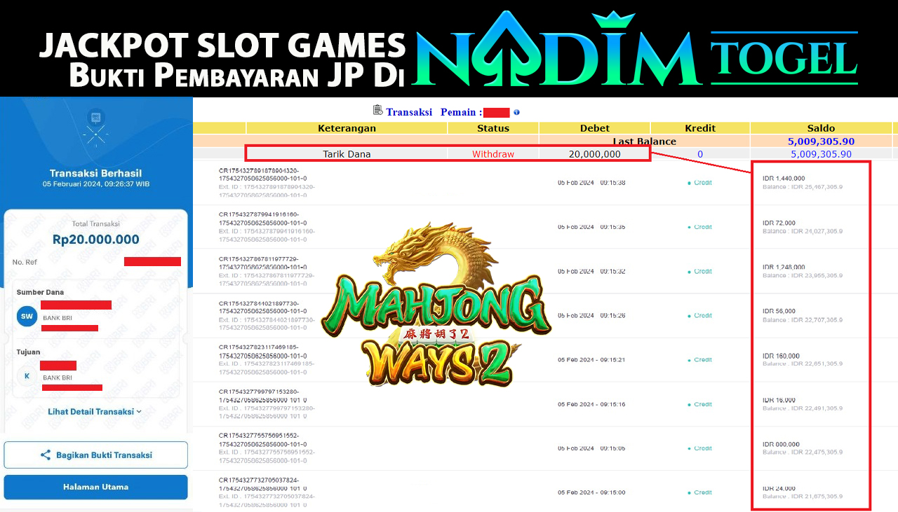 NADIMTOGEL JACKPOT SLOT MAHJONG WAYS 2 Rp.20,000,000- LUNAS
