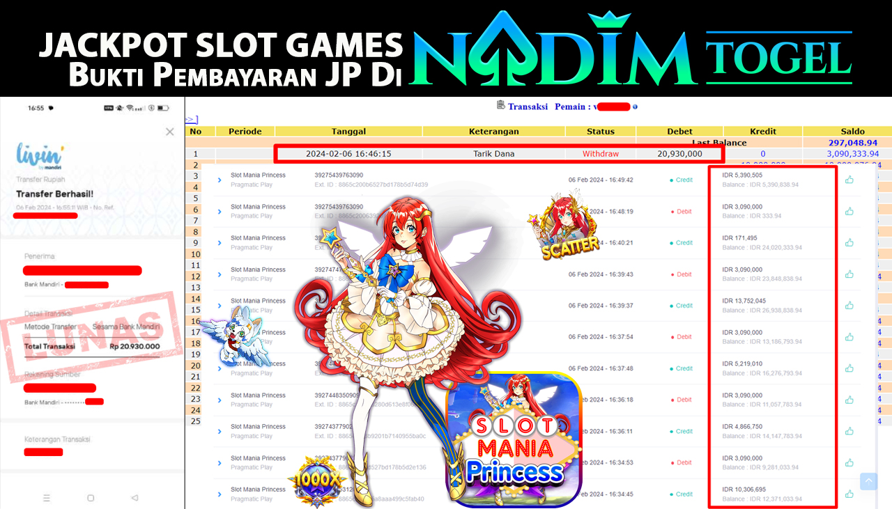 NADIMTOGEL JACKPOT SLOT MANIA PRINCESS Rp.20,930,000,- LUNAS