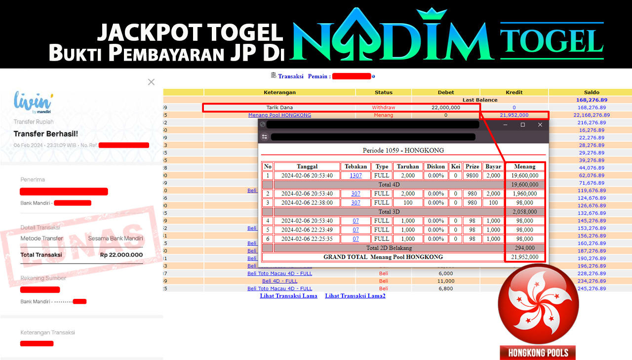 NADIMTOGEL JACKPOT TOGEL PASARAN HONGKONG GAMES Rp.22,000,000,- LUNAS