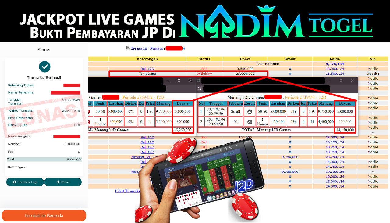 NADIMTOGEL JACKPOT LIVE GAMES 12D GAMES Rp.25.000.000,- 