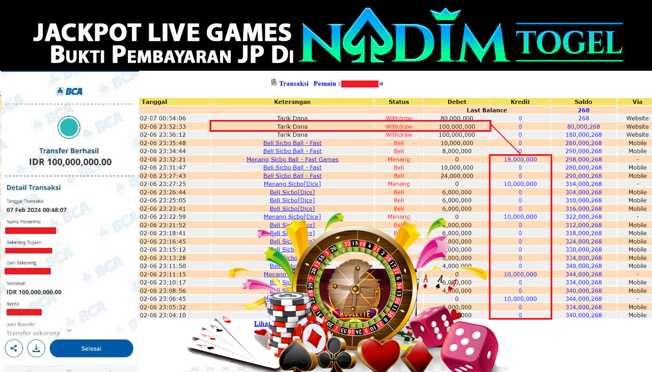 NADIMTOGEL JACKPOT LIVE GAMES ROULETTE Rp.100.000.000,- 