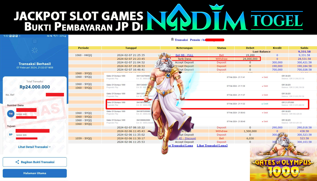 NADIMTOGEL JACKPOT GATES OF OLYMPUSH 1000 Rp.24,000,000,- LUNAS