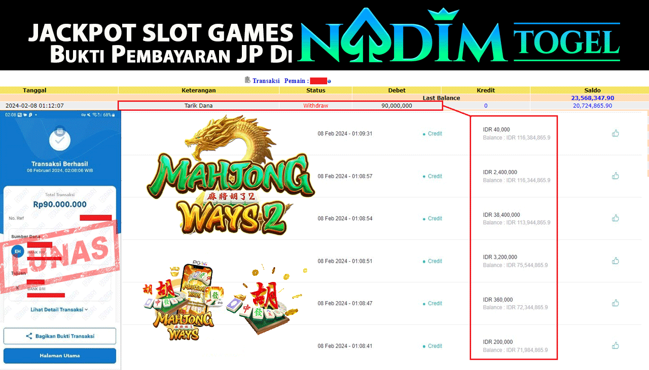 NADIMTOGEL JACKPOT MAHJONG WAYS 2 Rp.90.000.000,- LUNAS