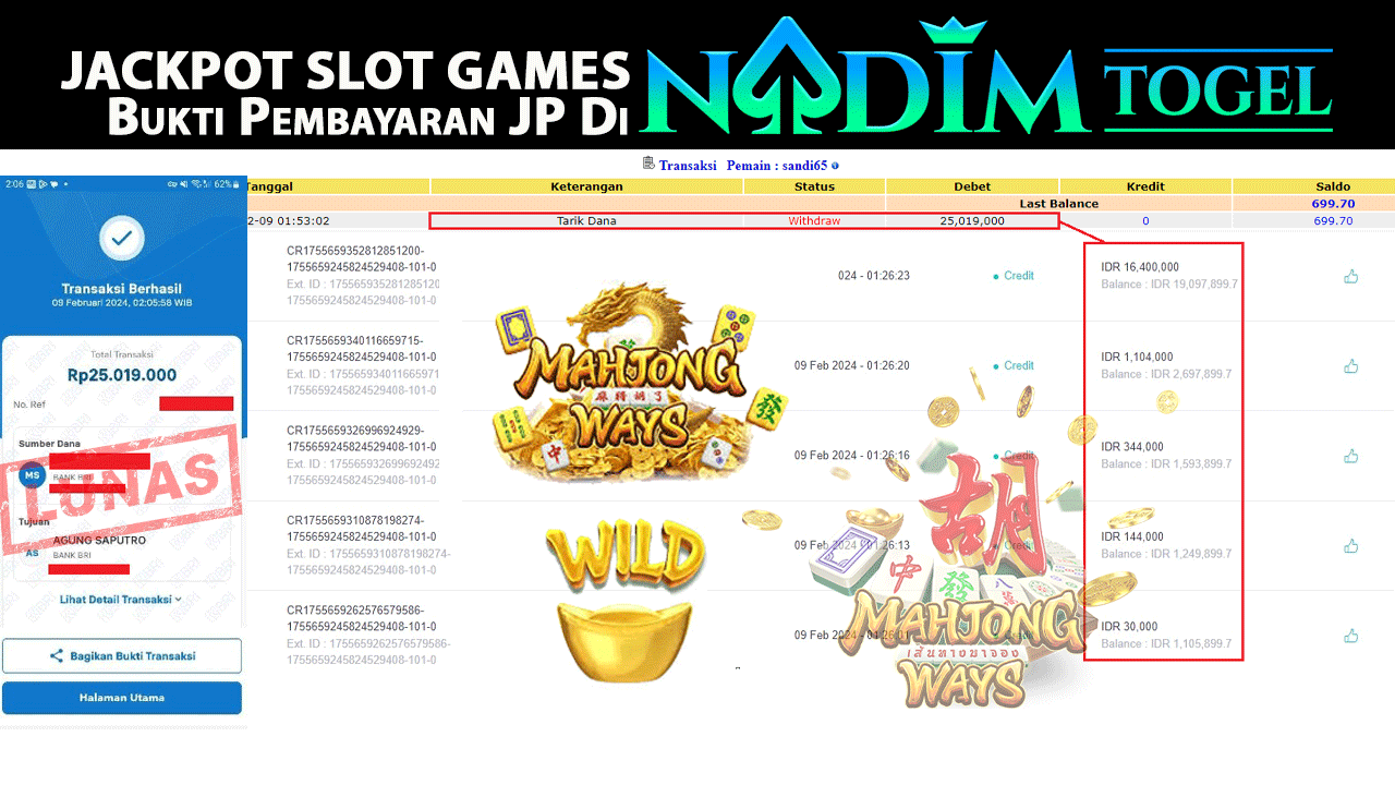 NADIMTOGEL JACKPOT MAHJONG WAYS Rp.25.019.000,- LUNAS