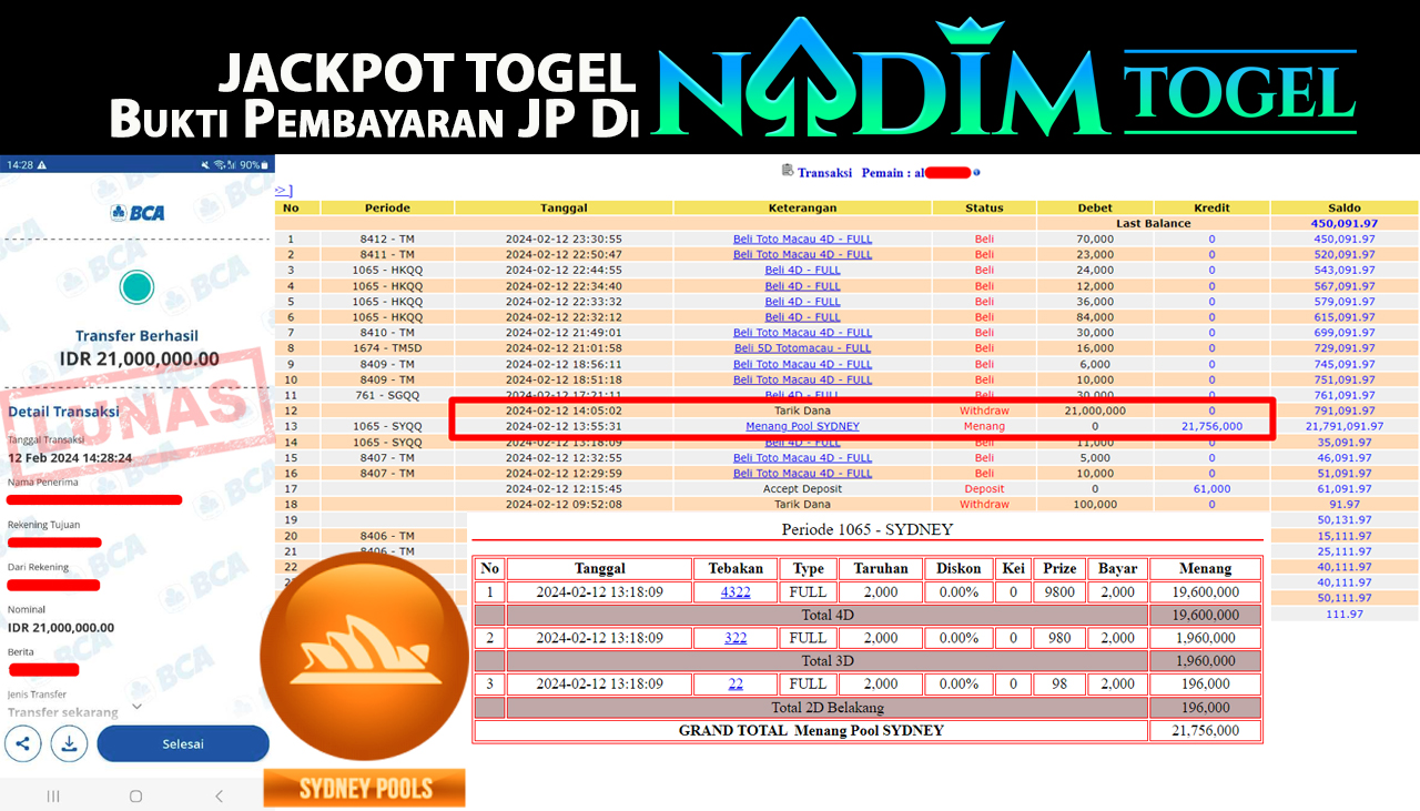 NADIMTOGEL JACKPOT TOGEL PASARAN SYDNEY Rp.21,000,000,- LUNAS