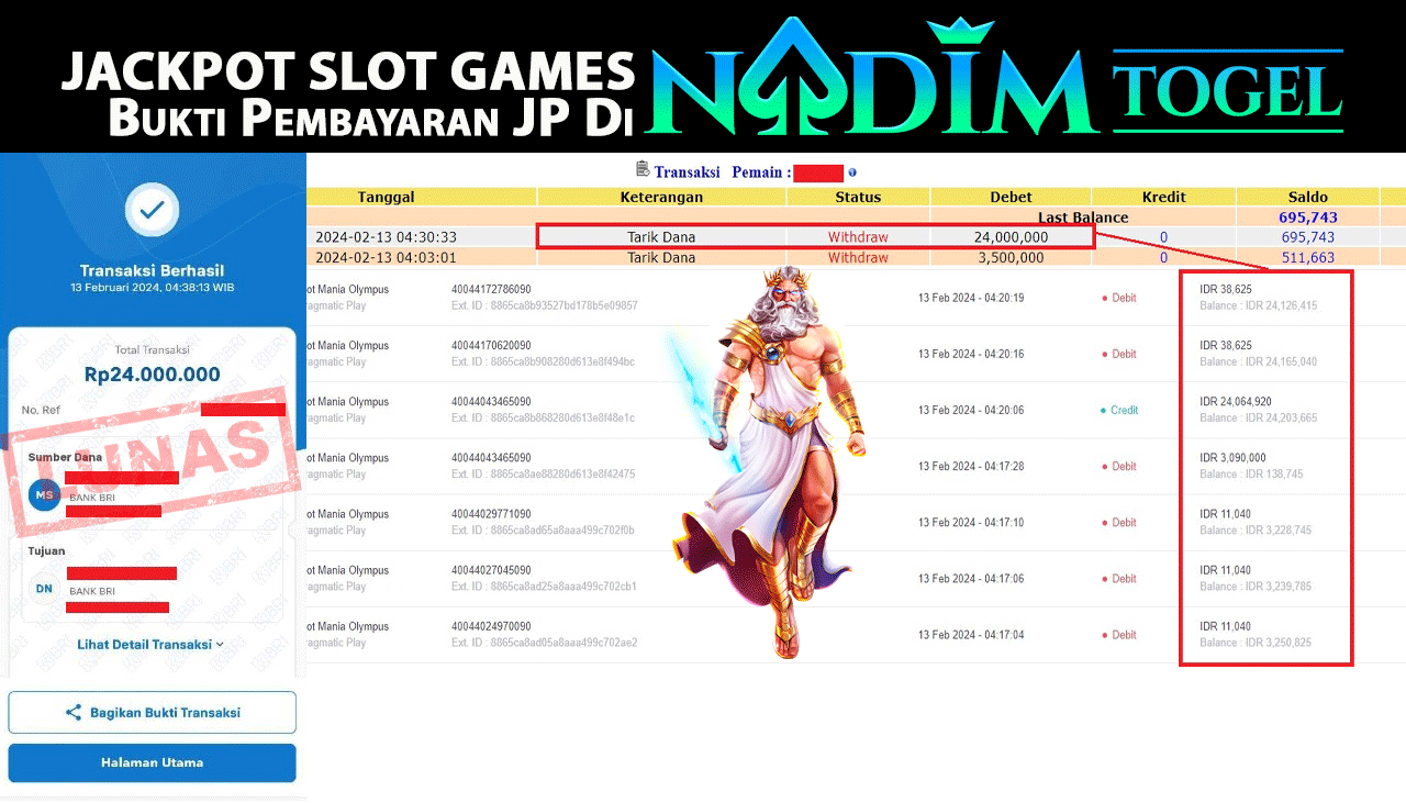 NADIMTOGEL JACKPOT SLOT MANIA OLYMPUSH Rp.24.000.000,- LUNAS