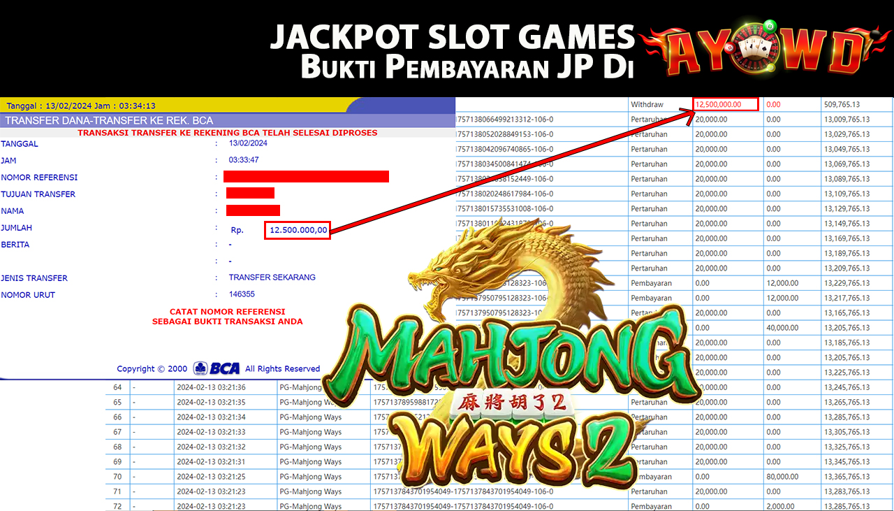AYOWD JACKPOT SLOT GAME PG-Mahjong Ways Rp,12,500,000 - LUNAS