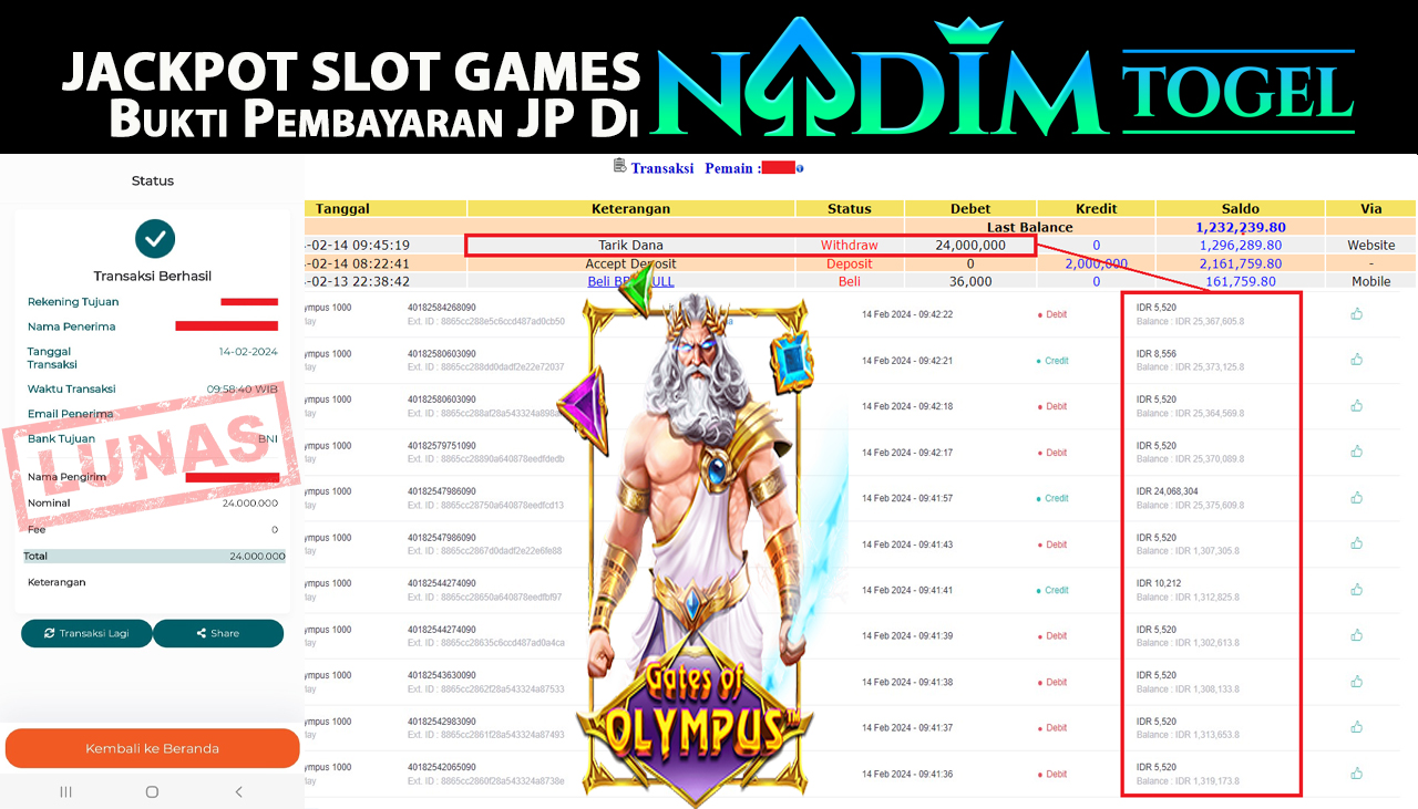 NADIMTOGEL JACKPOT SLOT GATES OF OLYMPUS Rp.24.000.000,- LUNAS