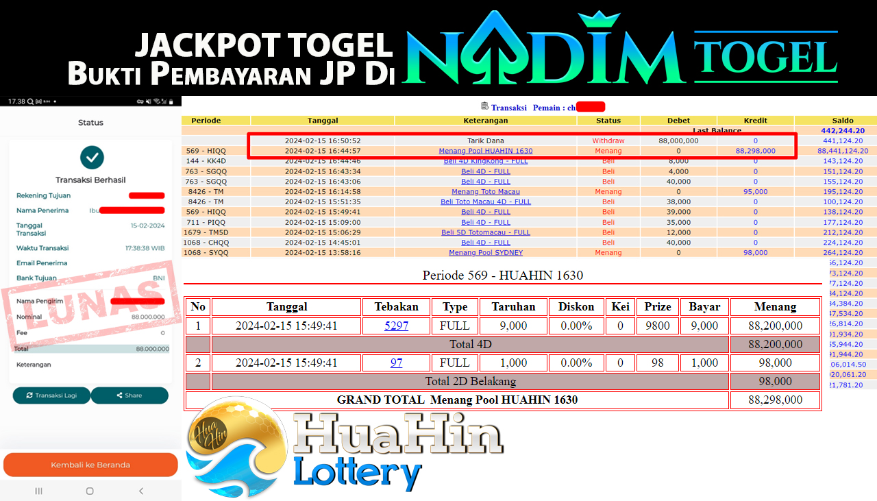 NADIMTOGEL JACKPOT TOGEL PASARAN HUAHIN Rp.88,000,000,- LUNAS