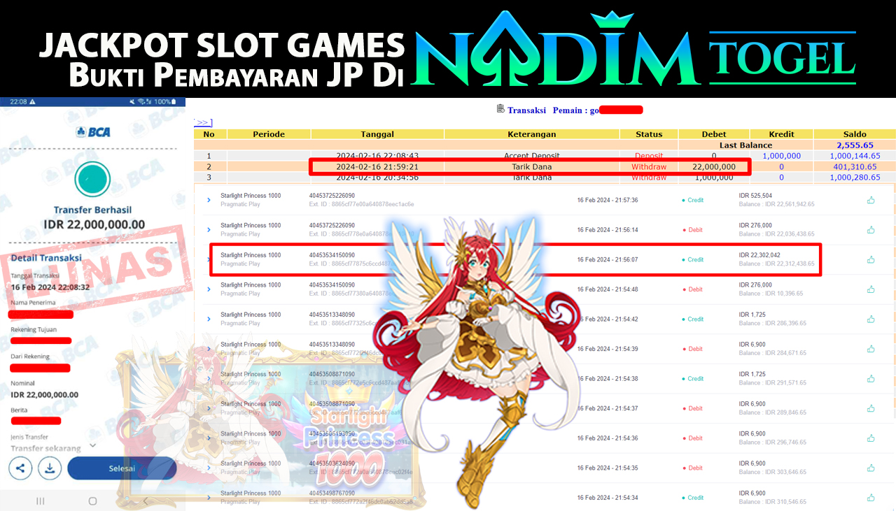 NADIMTOGEL JACKPOT SLOT STARLIGHT PRINCESS 1000 Rp.22.000.000,- LUNAS