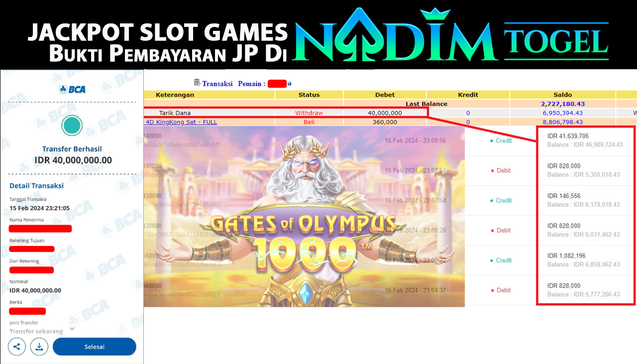 NADIMTOGEL JACKPOT SLOT GATE OF OLYMPUS 1000 Rp.40,000,000,- LUNAS