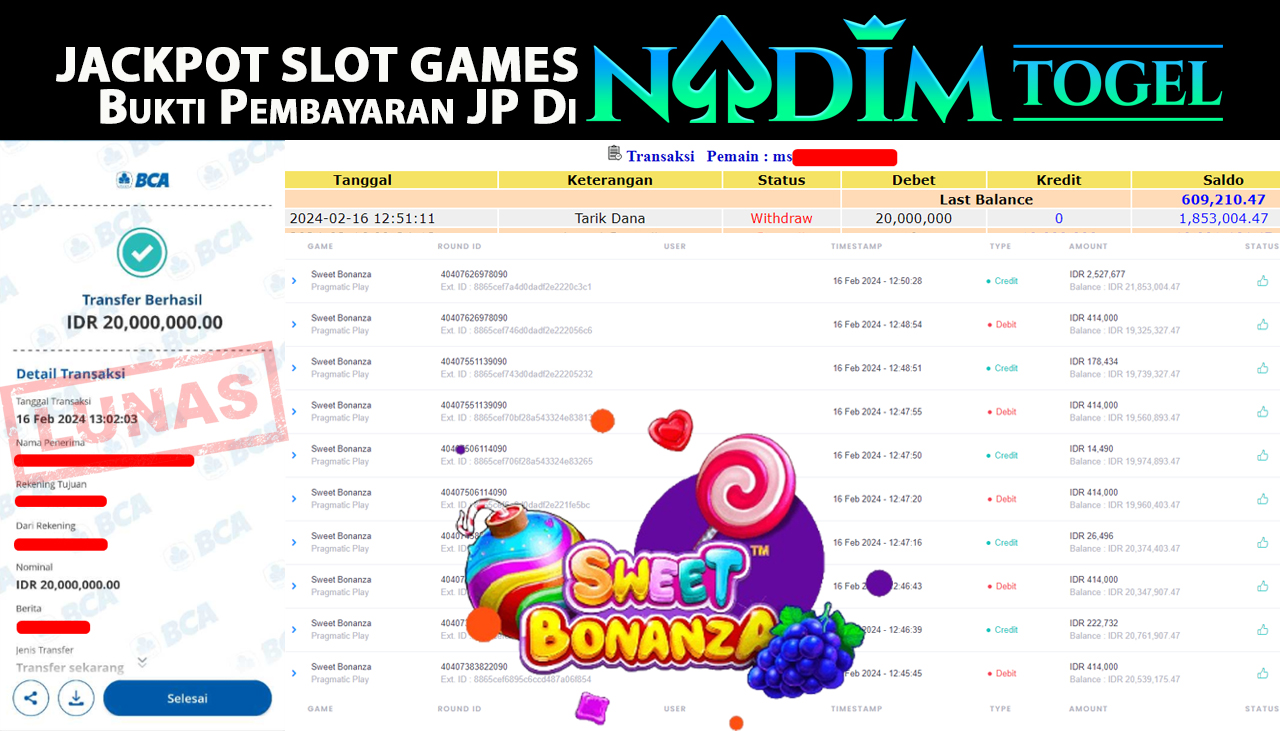 NADIMTOGEL JACKPOT SLOT SWEET BONAZA Rp.20.000.000,- LUNAS