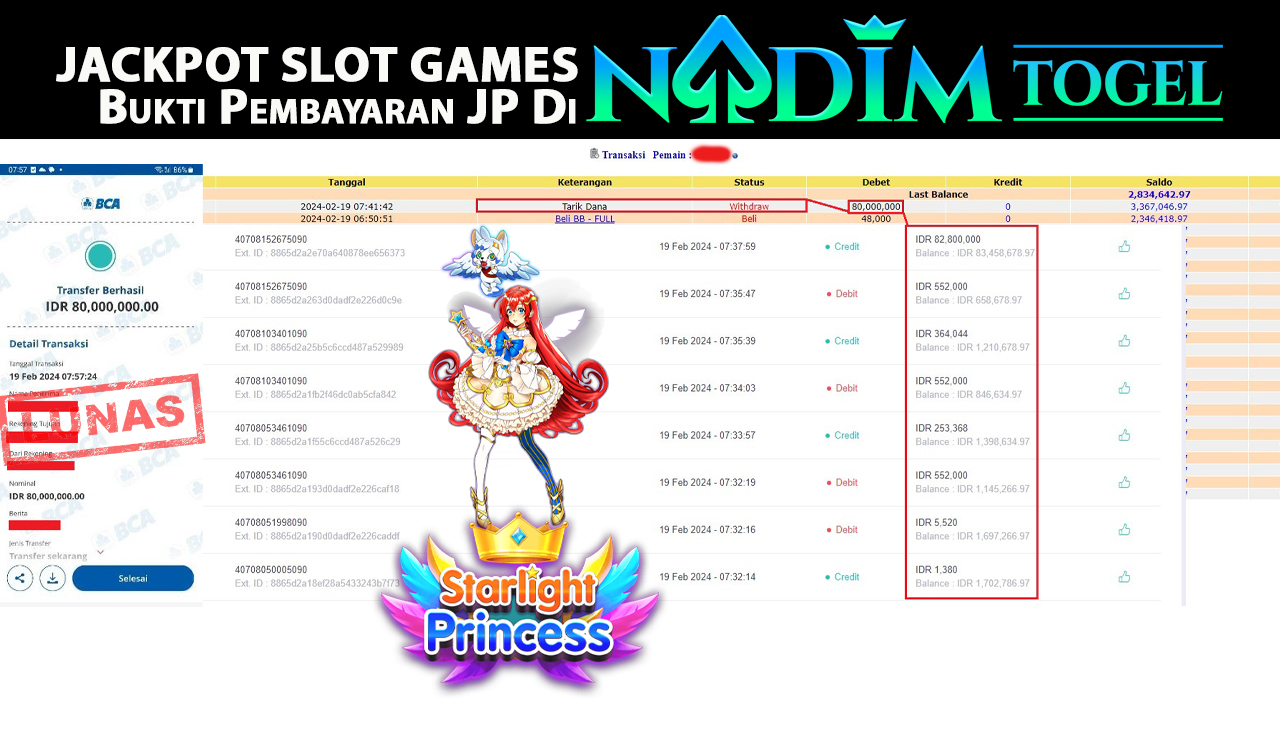 NADIMTOGEL JACKPOT SLOT STARLIGHT PRINCESS Rp.80.000.000.,- LUNAS