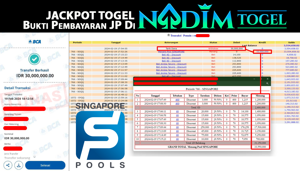 NADIMTOGEL JACKPOT TOGEL PASARAN SINGAPORE POOL Rp.33,550,000,- LUNAS
