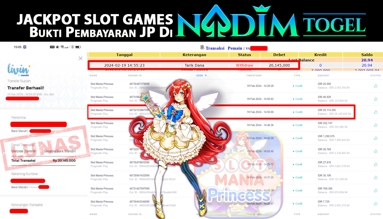 NADIMTOGEL JACKPOT SLOT MANIA PRINCESS Rp.20.145.000,- LUNAS