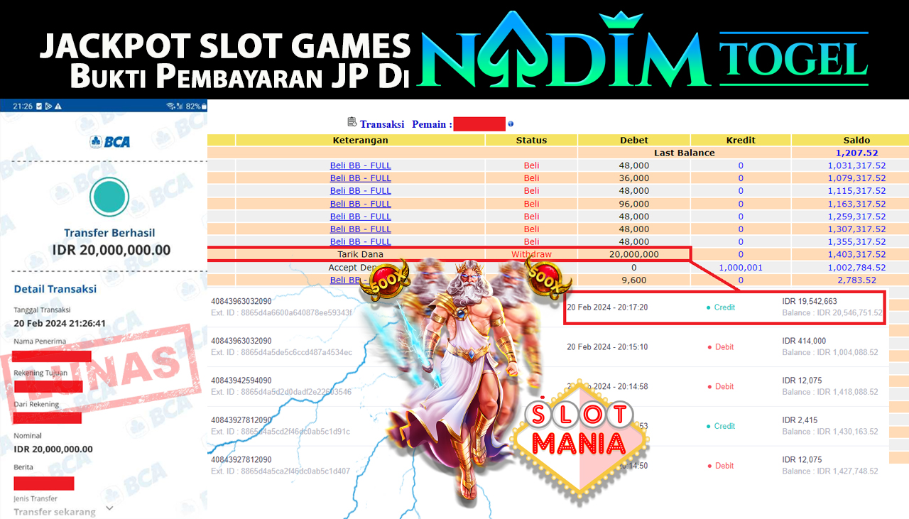 NADIMTOGEL JACKPOT SLOT Gates Of Olympus Rp.20,000,000- LUNAS
