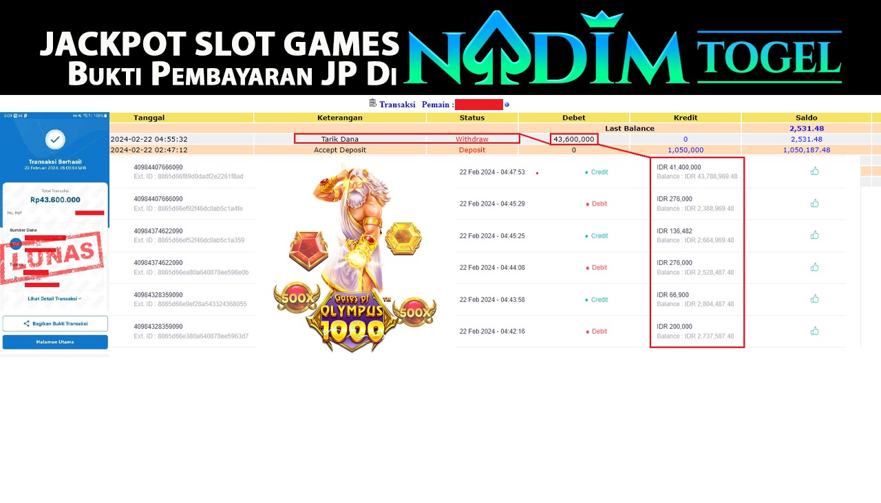 NADIMTOGEL JACKPOT GATES OF OLYMPUSH 1000 Rp.43.600.0000,- LUNAS