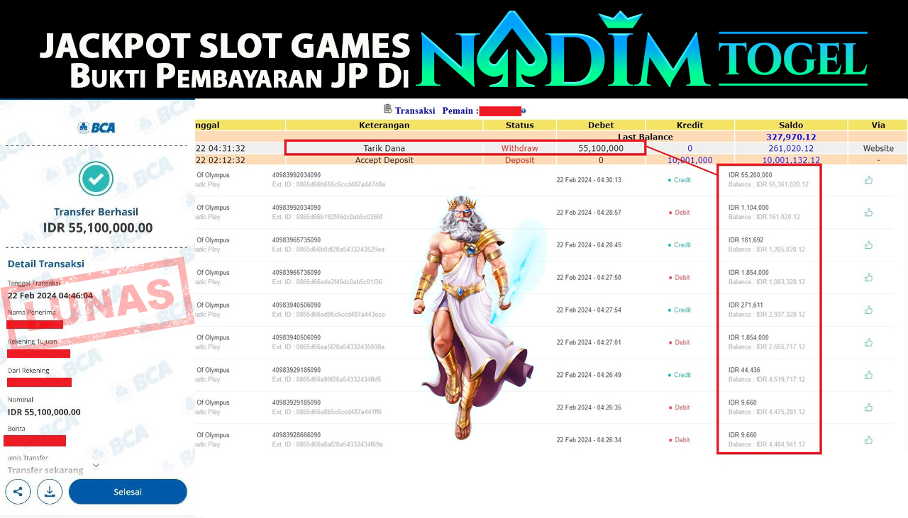 NADIMTOGEL JACKPOT GATES OF OLYMPUSH 1000 Rp.55.100.0000,- LUNAS