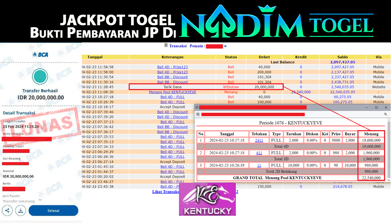 NADIMTOGEL JACKPOT TOGEL PASARAN KENTUCKY-EVE Rp.22,540,000,- LUNAS