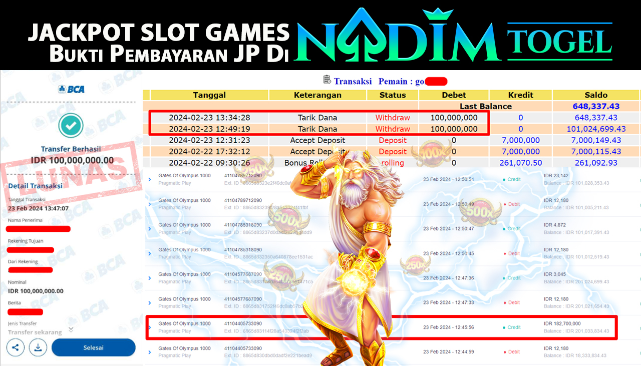NADIMTOGEL JACKPOT SLOT GATES OF OLYMPUSH 1000 Rp.200.000.000,- LUNAS
