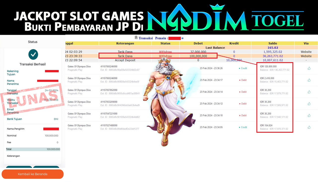 NADIMTOGEL JACKPOT SLOT GATES OF OLYMPUS Rp100.000.000,- LUNAS