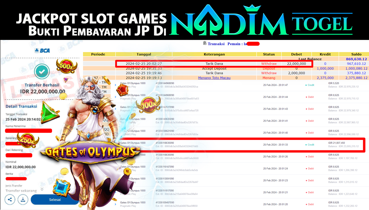NADIMTOGEL JACKPOT SLOT GATES OF OLYMPUS Rp.22.000.000,- LUNAS