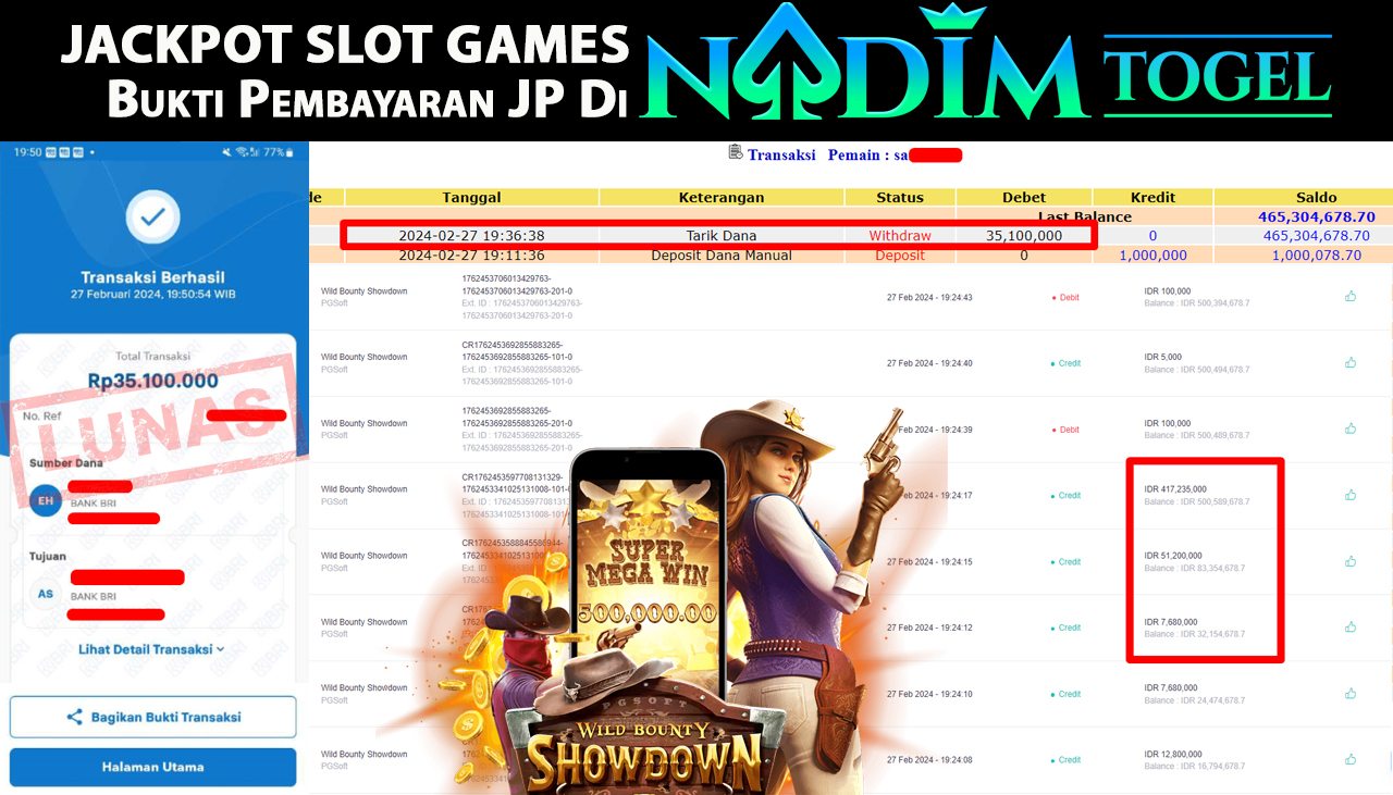 NADIMTOGEL JACKPOT SLOT WILD BOUNTY SHOWDOWN Rp.35.100.000,- LUNAS